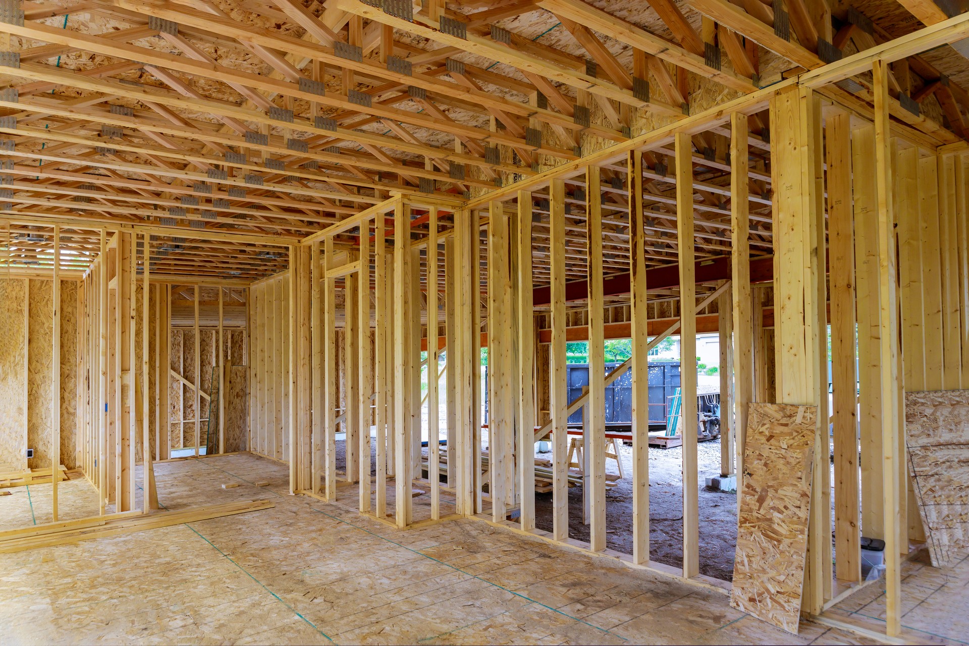 Framing beam of new house under construction home framing